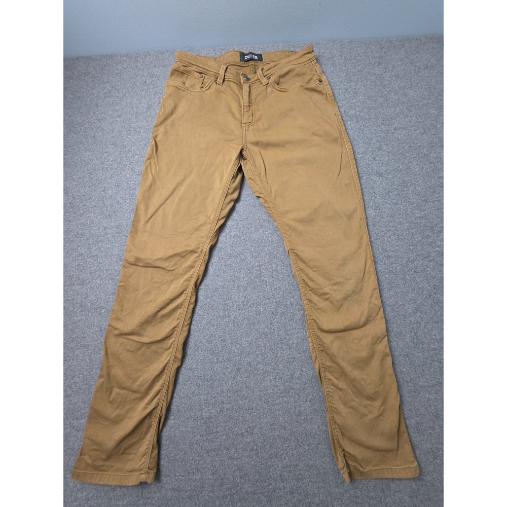 DU/ER Pimlico Performance Chino Pants Mens 33x32 Brown Slim Stretch Skinny Leg
